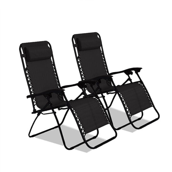 2 x Zero Gravity Chairs Portable Sun Lounger Recliner – Black