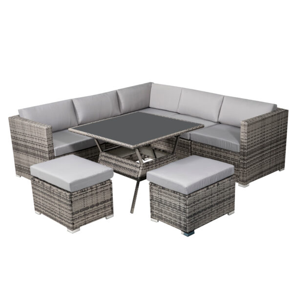 8PC Rattan Garden Corner Sofa Outdoor Dining Set Table & Chairs-Grey