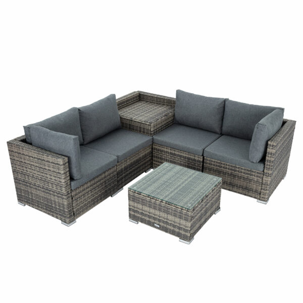 6PCS Rattan Garden Corner Sofa Set with Storage - Grey