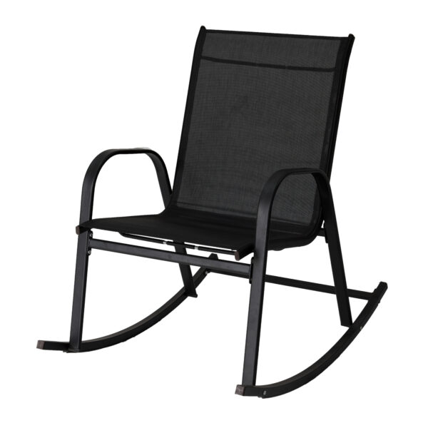 Rocking Chair High Back Rocker Chairs Steel Frame Textilene Fabric-Black