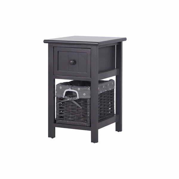 Chic Bedside Table Cabinet Unit Table with Wicker Basket Storage Drawers-Grey