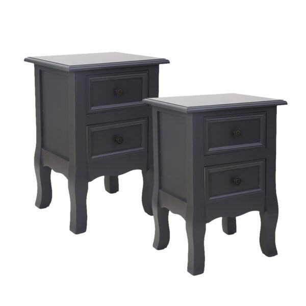French Bedside Table Night Stand with Drawers Set of 2 - Grey