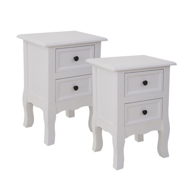 French Bedside Table Night Stand with Drawers Set of 2 White