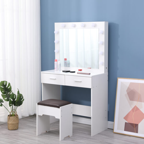 Dressing Table with LED Bulbs Lights Mirror Makeup Vanity Table Dresser Hollywood white