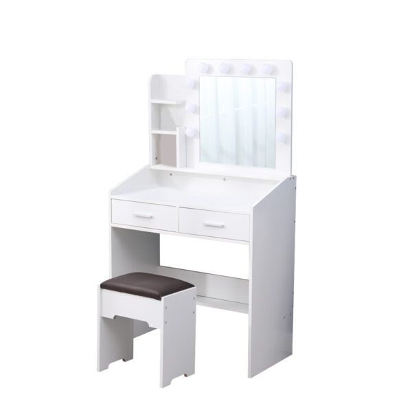 Hollywood Dressing Table with LED Bulbs Lights Mirror Open Shelf Makeup Vanity Table Dresser White