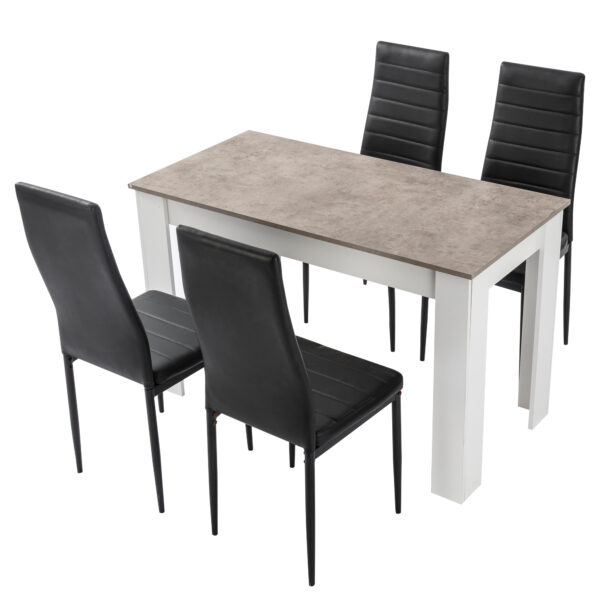 5PC Dining Set Grey Table & Black Chair