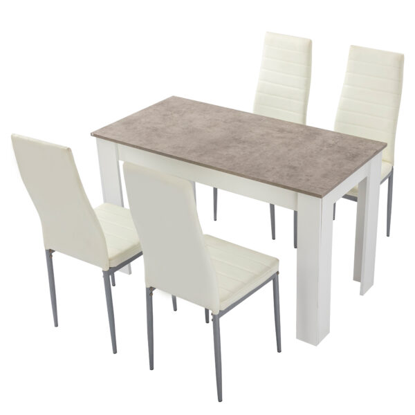 5PC Dining Set Grey Table & White Chair