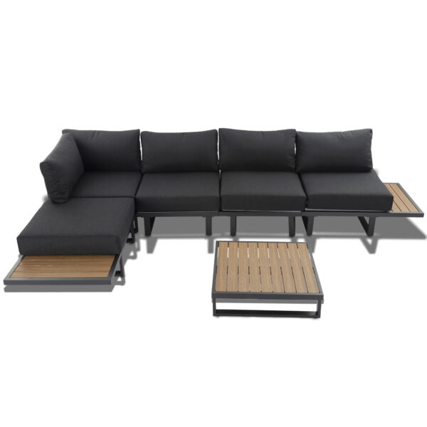 6 Pieces Aluminum Garden Corner Sofa Set with Polywood Coffee Tabletop Grey