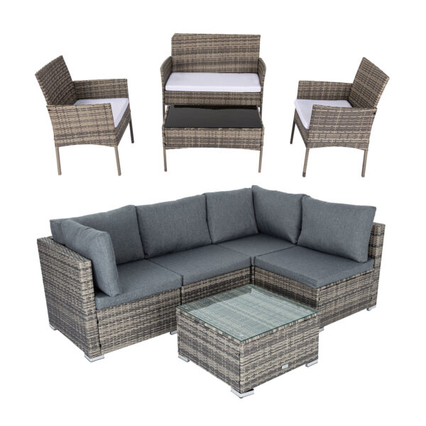 Outdoor Sofa Set + Garden Table and Chairs - Grey