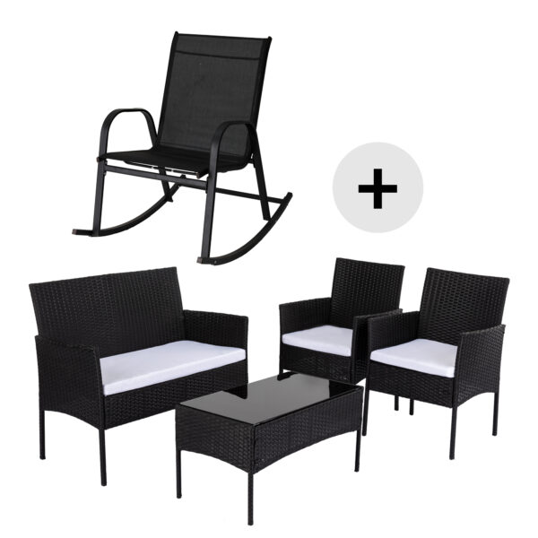 Garden Table and Chairs + Garden Rocking Chairs - Black