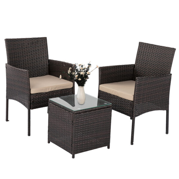 3PC Outdoor Table and Chairs Set - Brown