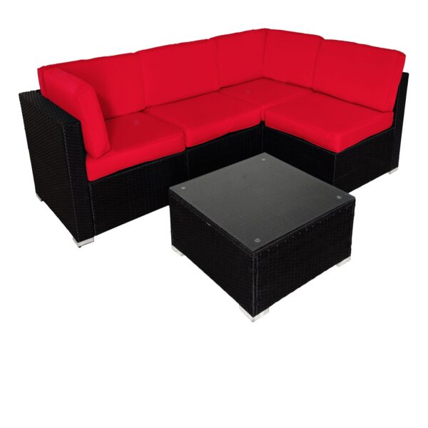 5 Pieces Outdoor Patio Set Wicker Patio Conversation Sofa Set Red