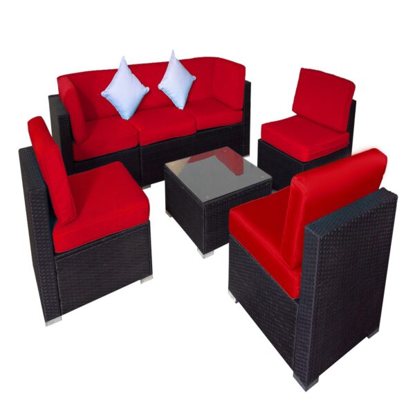 7PC Outdoor Patio Couch Set Wicker Sectional Sofa Red