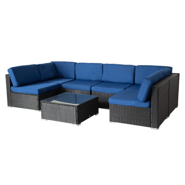 7 Pieces Outdoor Patio Set Wicker Patio Conversation Sofa Set Blue