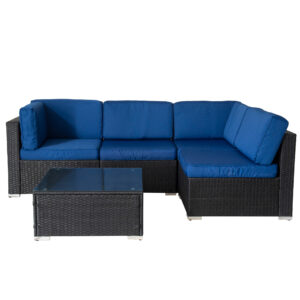 5 Pieces Outdoor Patio Set Wicker Patio Conversation Sofa Set Blue