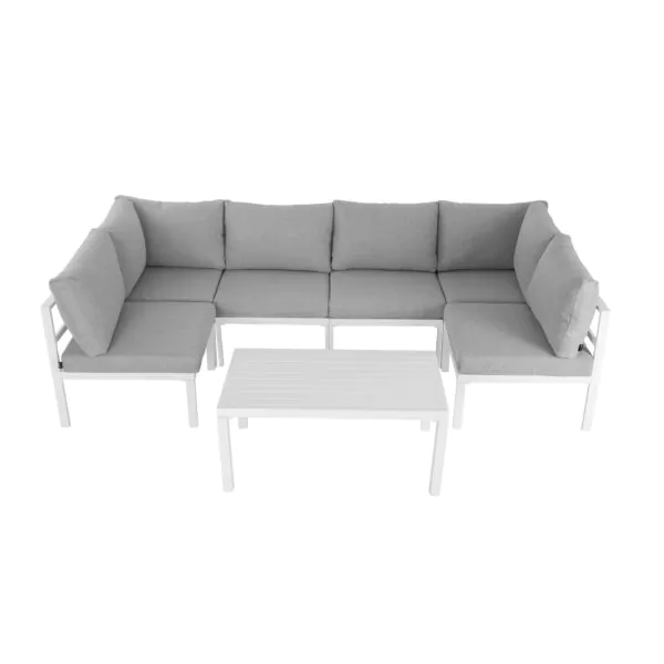 Outdoor Aluminium Lounge Sofa Set with Coffee Table 6 Seater White